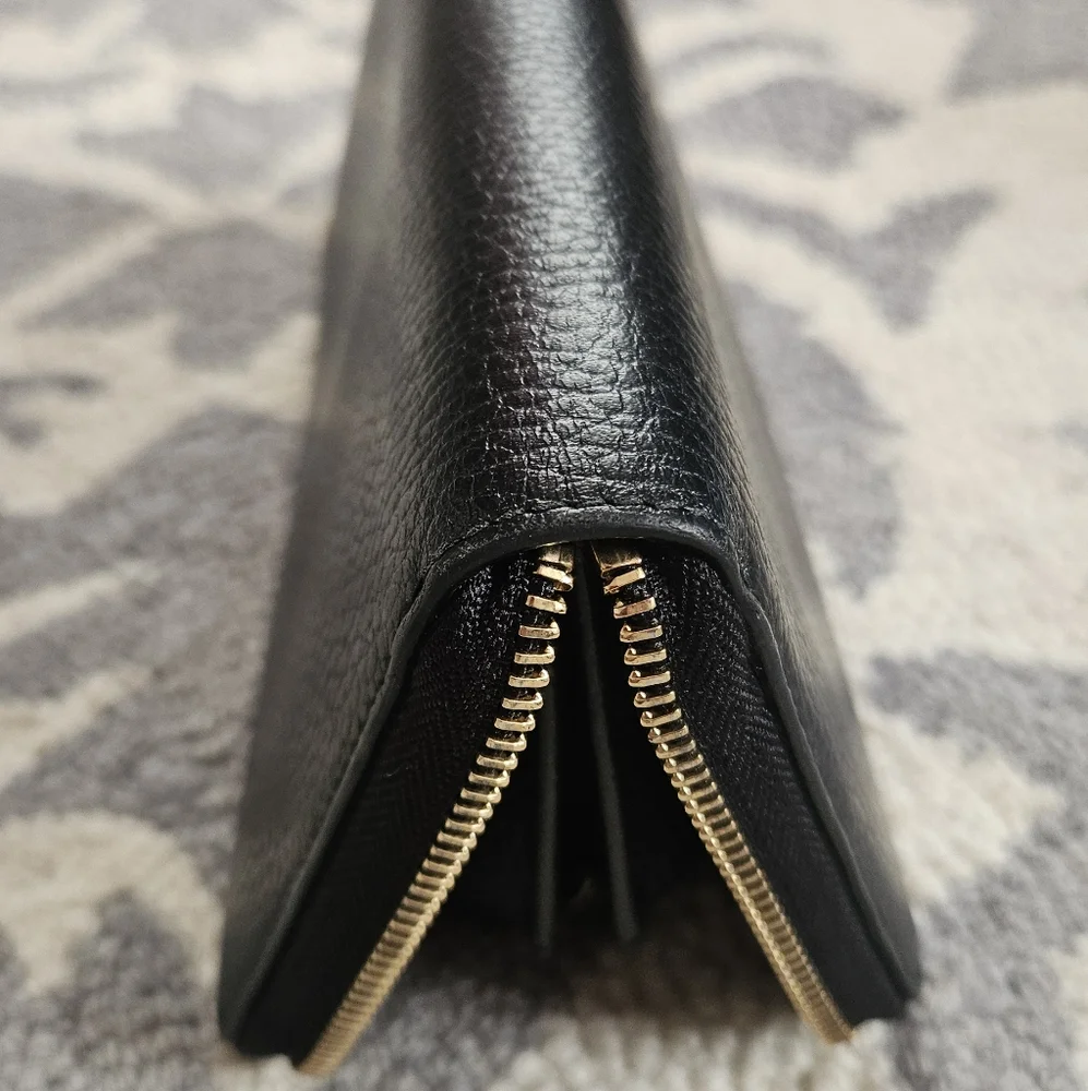EUC Gucci Black Grained Leather Zip-Around Long Wallet - Picture 7 of 10